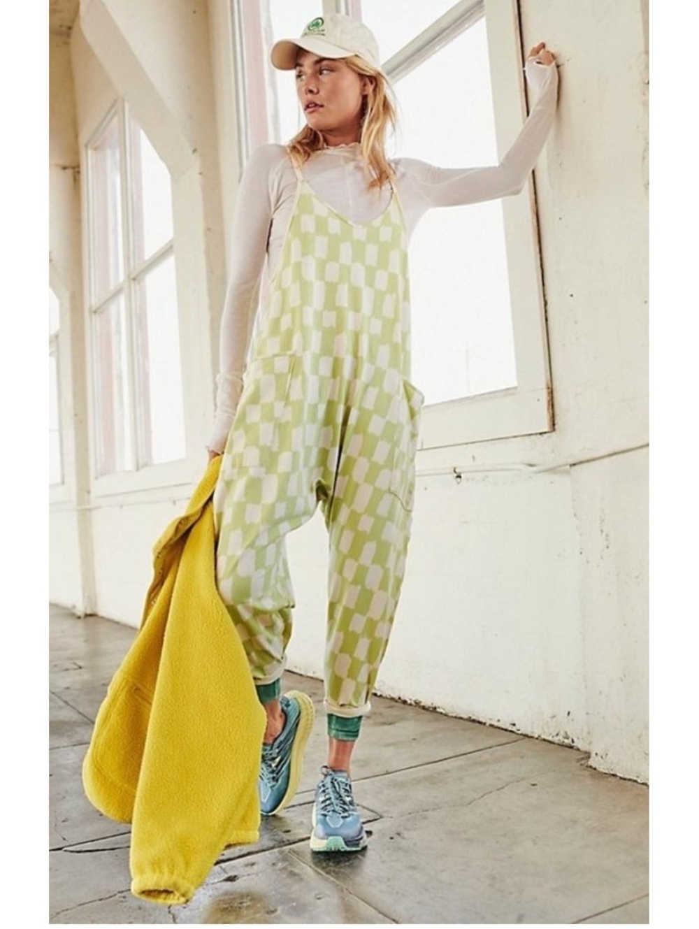 Rare FP Movement Hot Shot Onesie/ jumpsuit Golden Citron green Checkered Medium